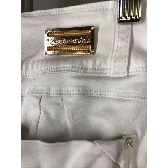 Kenzo Gold White Skinny High/Low Crop Ankle Denim Jeans Sz 12 - Picture 7 of 10